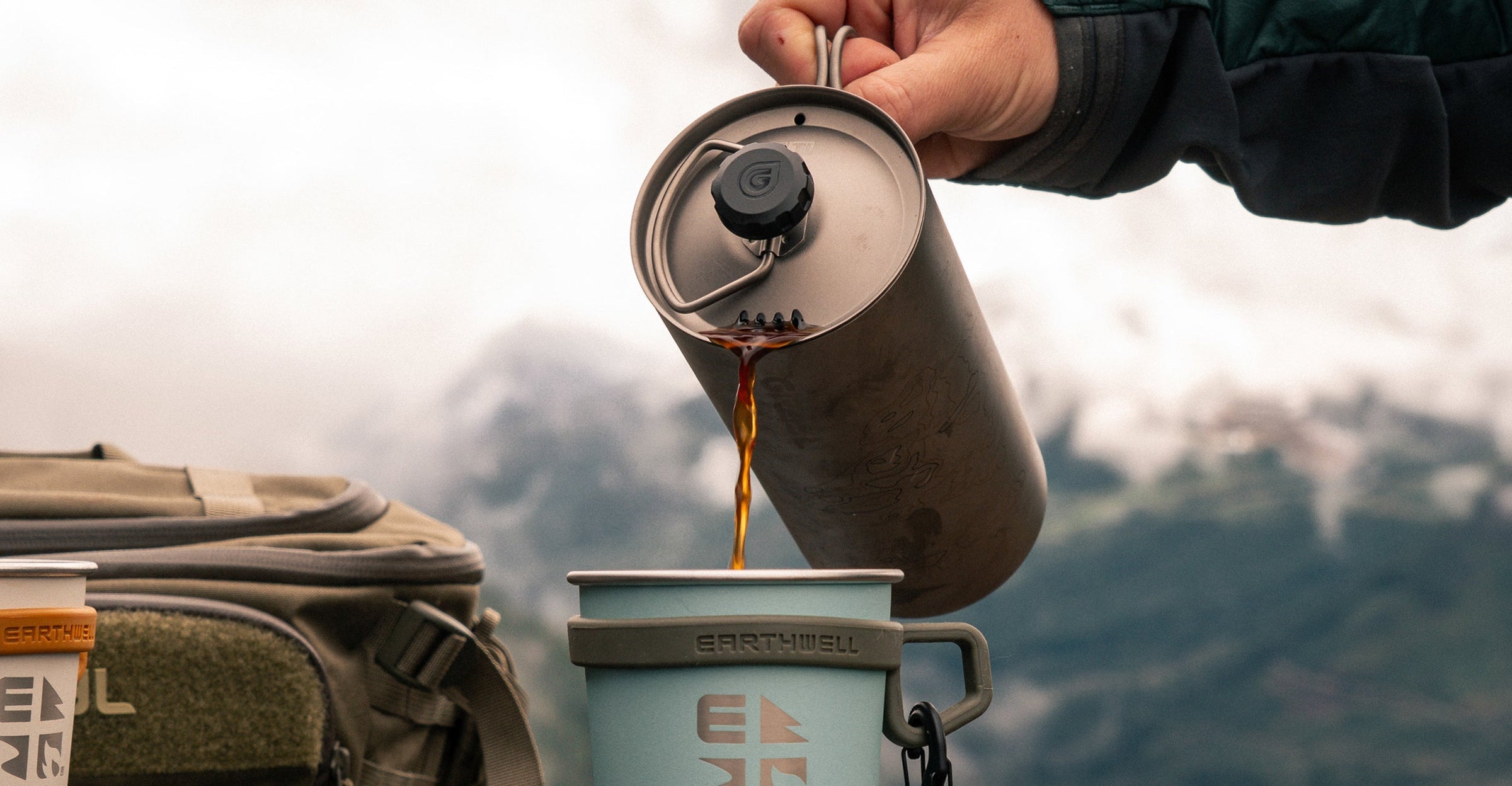 Pouring coffee out of a Grayl® French Press