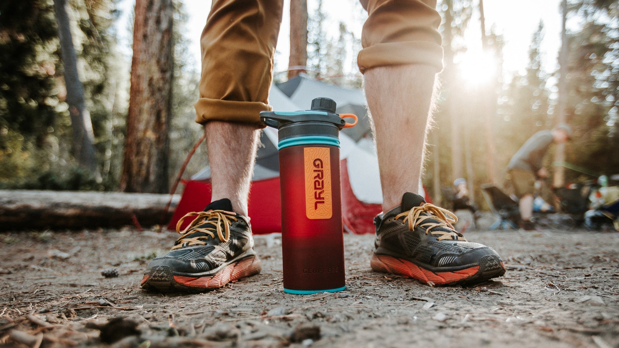 A GeoPress (Wanderer Red) photographed in Boulder Colorado campsite.