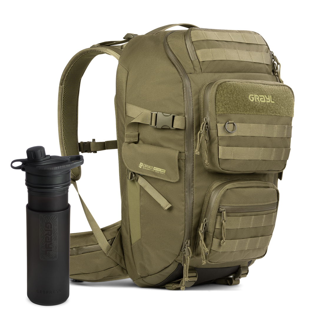 35L Mission EXP Backpack (Olive) &amp; 24oz GeoPress Purifier Bottle (Covert) Bundle