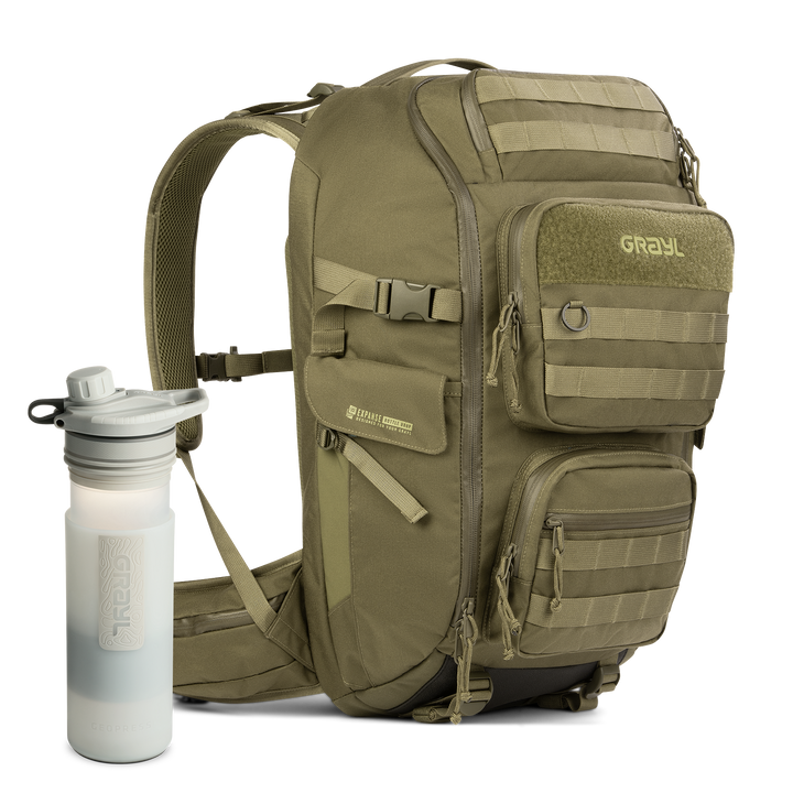 35L Mission EXP Backpack (Olive) &amp; 24oz GeoPress Purifier Bottle (Peak White) Bundle
