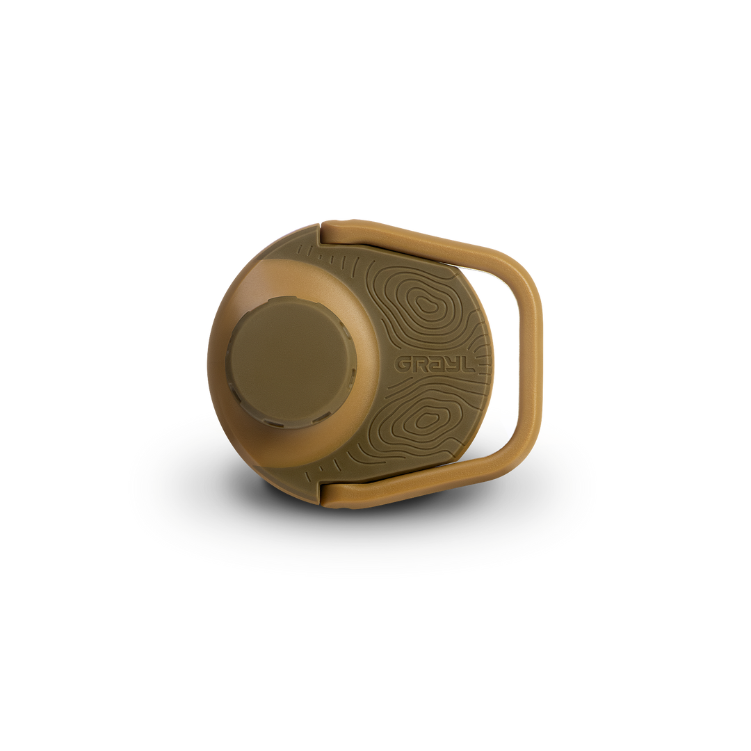Grayl® UltraPress Titanium Replacement Drink-Thru Cap | Side View / Coyote Brown