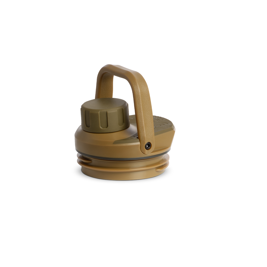Grayl® UltraPress Titanium Replacement Drink-Thru Cap | FlipCarry Handle Up View / Coyote Brown