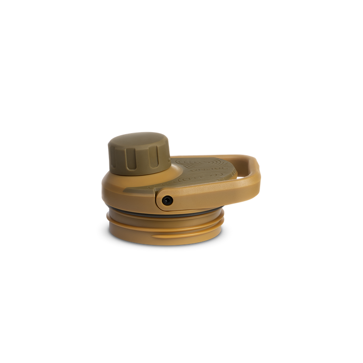Grayl® UltraPress Titanium Replacement Drink-Thru Cap | FlipCarry Handle Down View / Coyote Brown