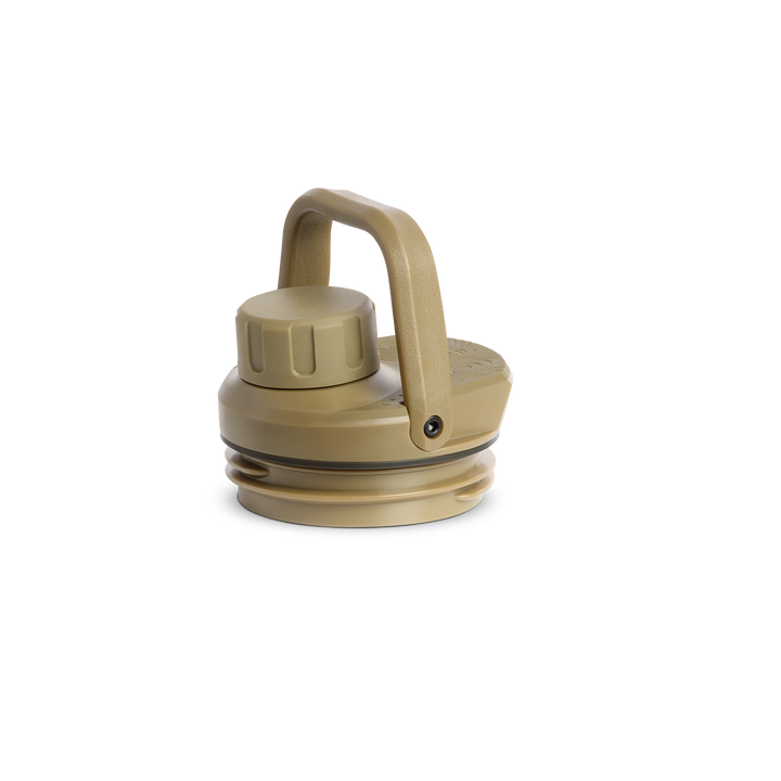 Grayl® UltraPress Titanium Replacement Drink-Thru Cap | FlipCarry Handle Up View / Desert Tan