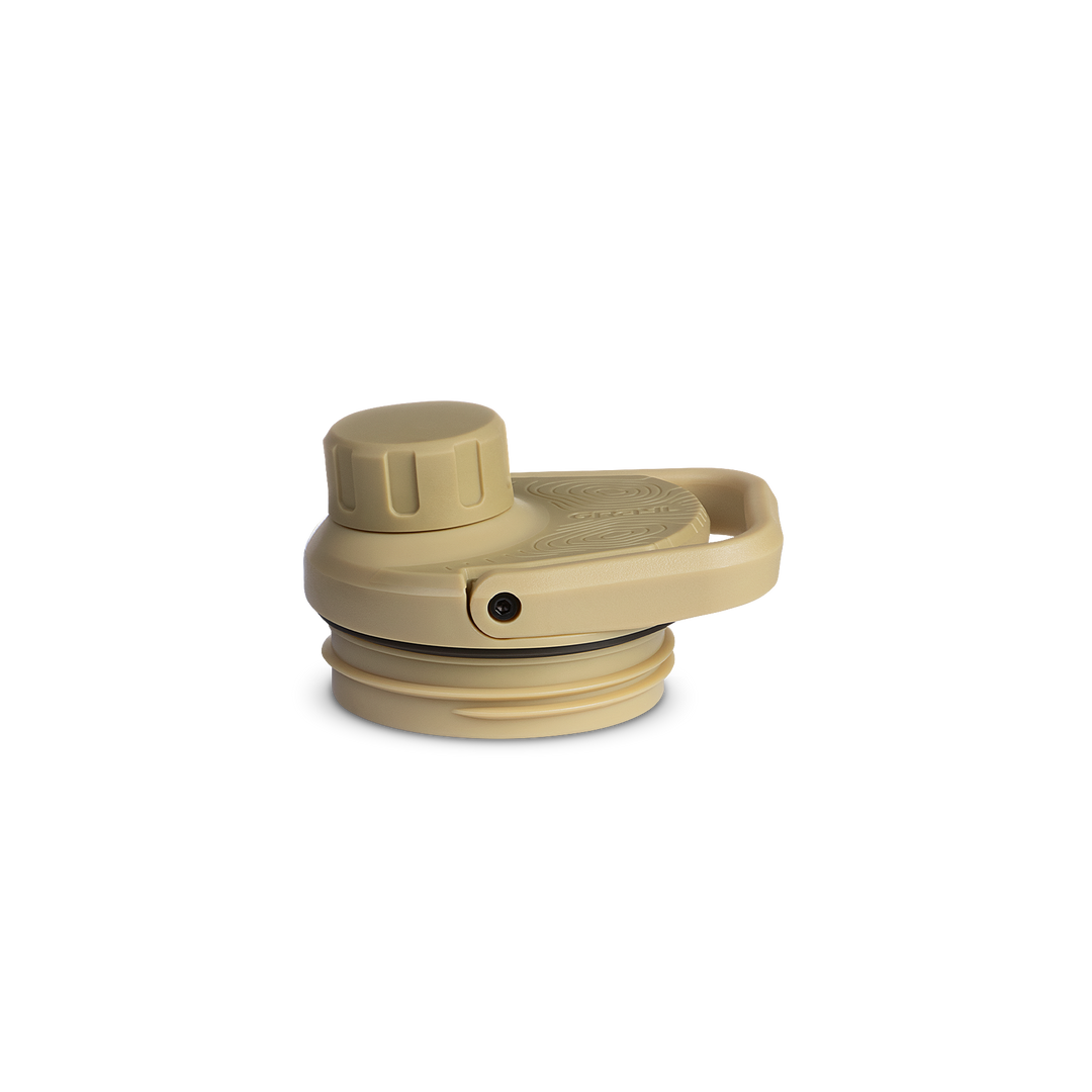 Grayl® UltraPress Titanium Replacement Drink-Thru Cap | FlipCarry Handle Down View / Desert Tan