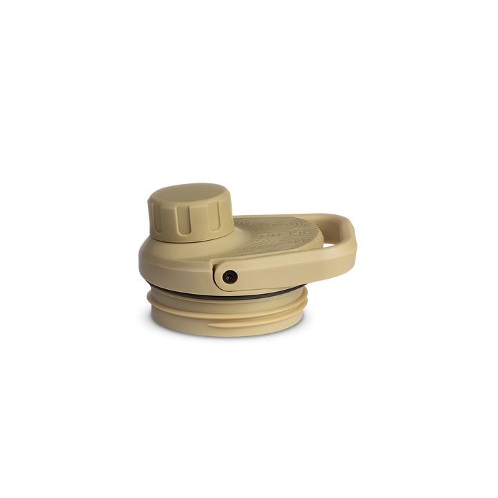 Grayl® UltraPress Titanium Replacement Drink-Thru Cap | FlipCarry Handle Down View / Desert Tan