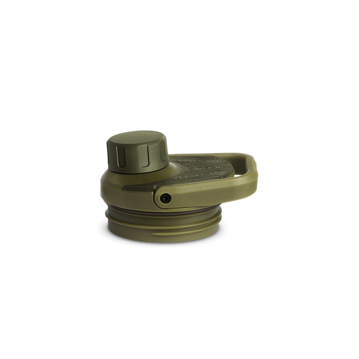 Grayl® UltraPress Titanium Replacement Drink-Thru Cap | FlipCarry Handle Down View / Olive Drab