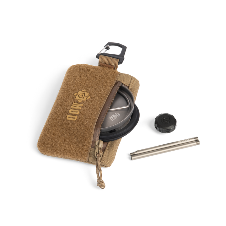 Grayl GeoPress Titanium Coffee Press Kit Disassembled and Stored Within Simple Wallet Pouch in Coyote Brown / PLUS COOK LID (V2) / Natural