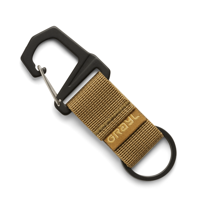 Grayl G-Ring Custom Key Ring with Trimmer Clip / Diagonal View / Coyote Brown