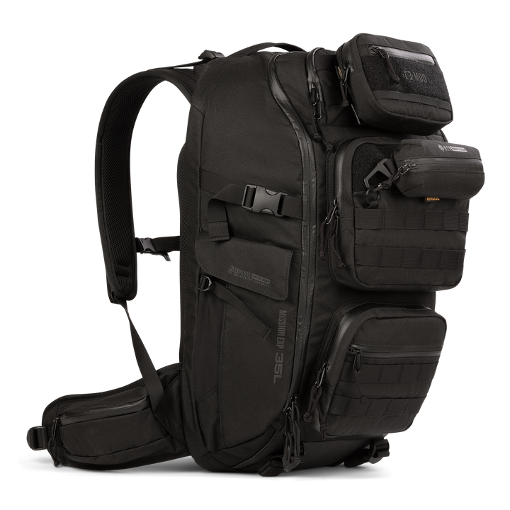 Grayl® Mission Expanse Backpack - 35L / Flat Molle Pouch &amp; Pod Pouch / Standard View / Covert Black