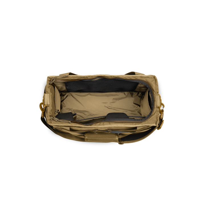 32L Mission Hauler Tote (Coyote Brown) with main compartment open showing Coyote interior and pockets on a white background / Coyote Brown