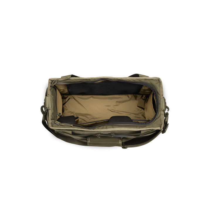 32L Mission Hauler Tote (Olive Drab) with main compartment open showing Coyote interior and pockets on a white background / Olive Drab