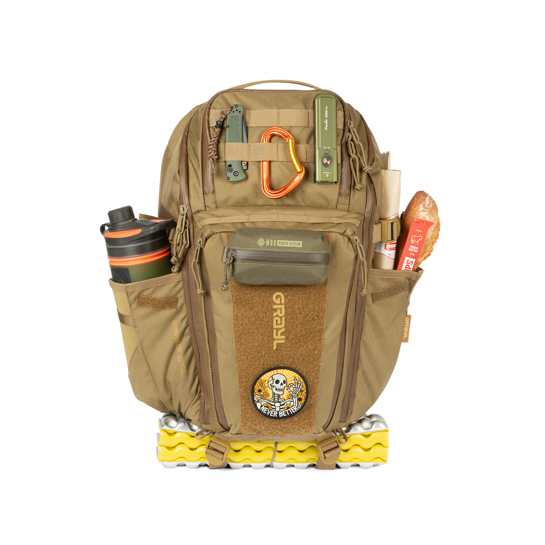 Grayl® Transport Expanse Backpack - 25L / Straight Loaded View / Coyote Brown