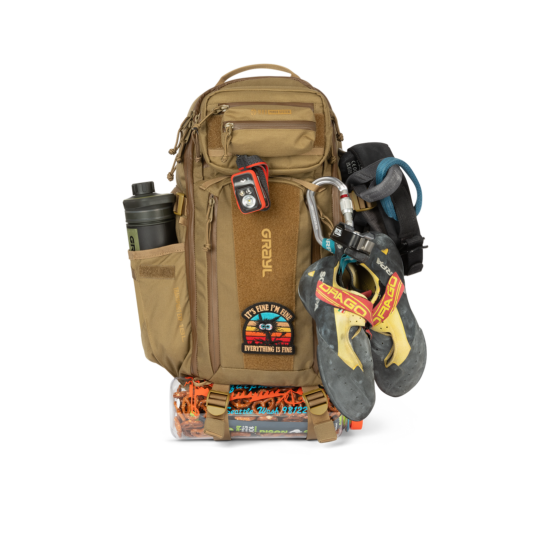 Grayl® Transport Expanse Sling Daypack - 18L / Straight Loaded View / Coyote Brown