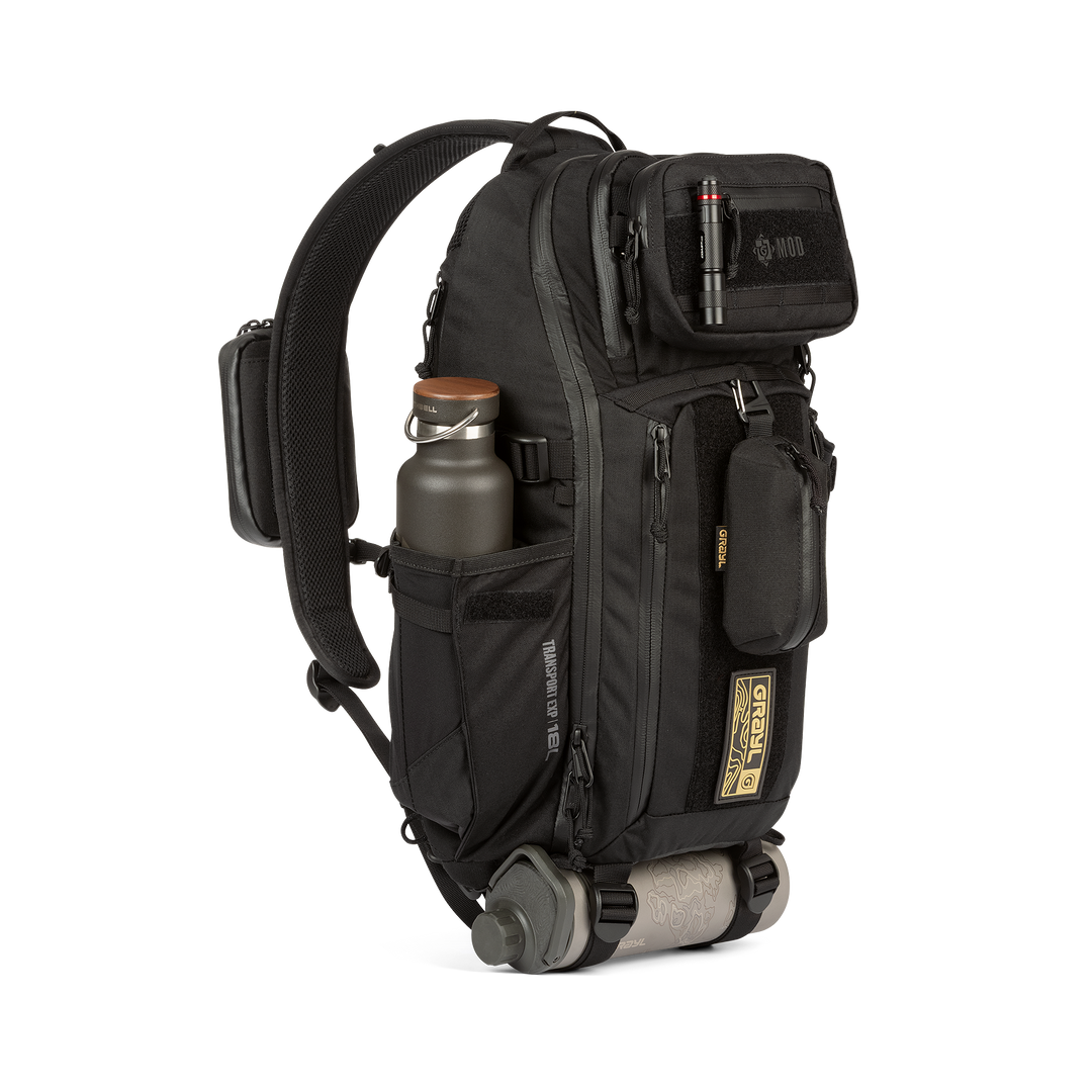 Grayl® Transport Expanse Sling Daypack - 18L / Standard Loaded View / Covert Black