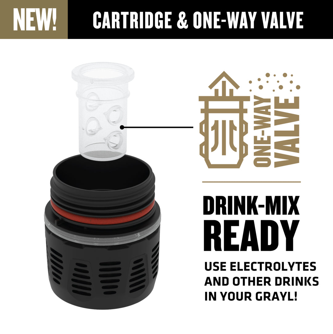 Grayl UltraPress Titanium Filter and Purifier Water Bottle – 16.9 Fluid Ounces / Covert Edition / Cartridge View / Coyote Brown