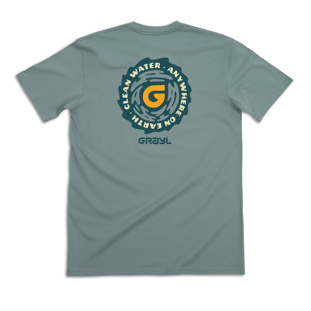 Grayl "Clean Water Anywhere on Earth" Custom Multi-Color Custom Tee Shirt / Back View / Mineral