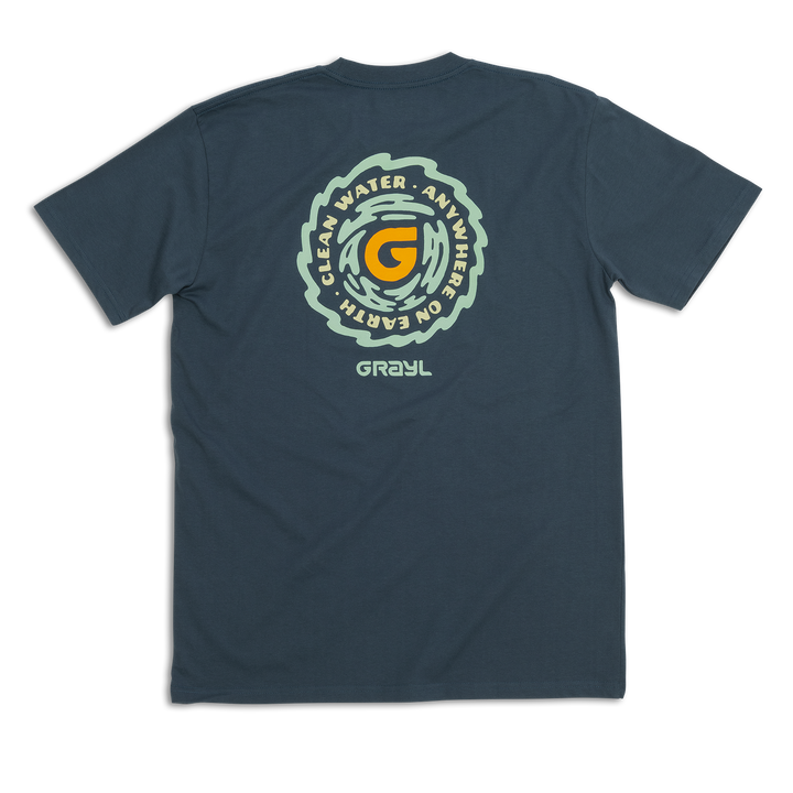 Grayl "Clean Water Anywhere on Earth" Custom Multi-Color Custom Tee Shirt / Back View / Tidal