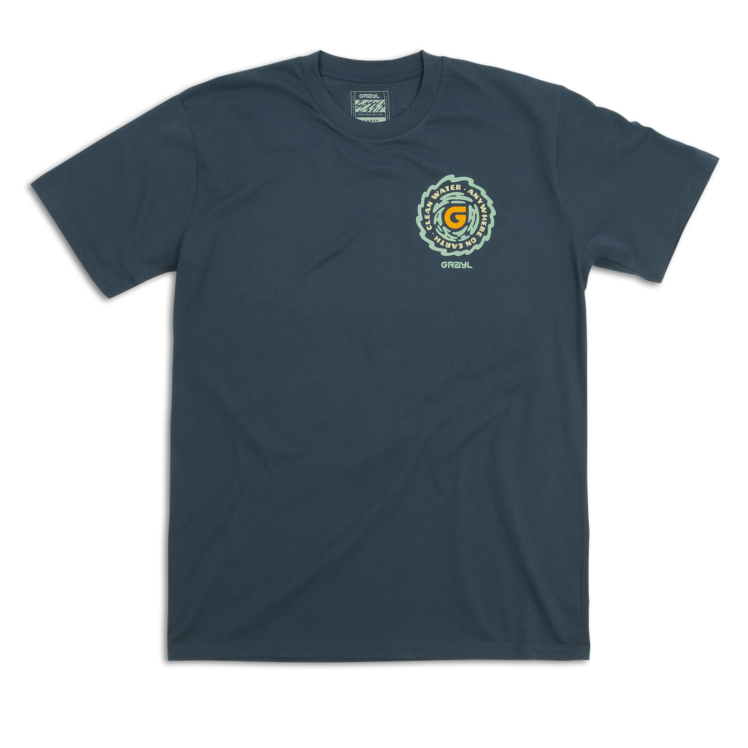 Grayl "Clean Water Anywhere on Earth" Custom Multi-Color Custom Tee Shirt / Front View / Mineral