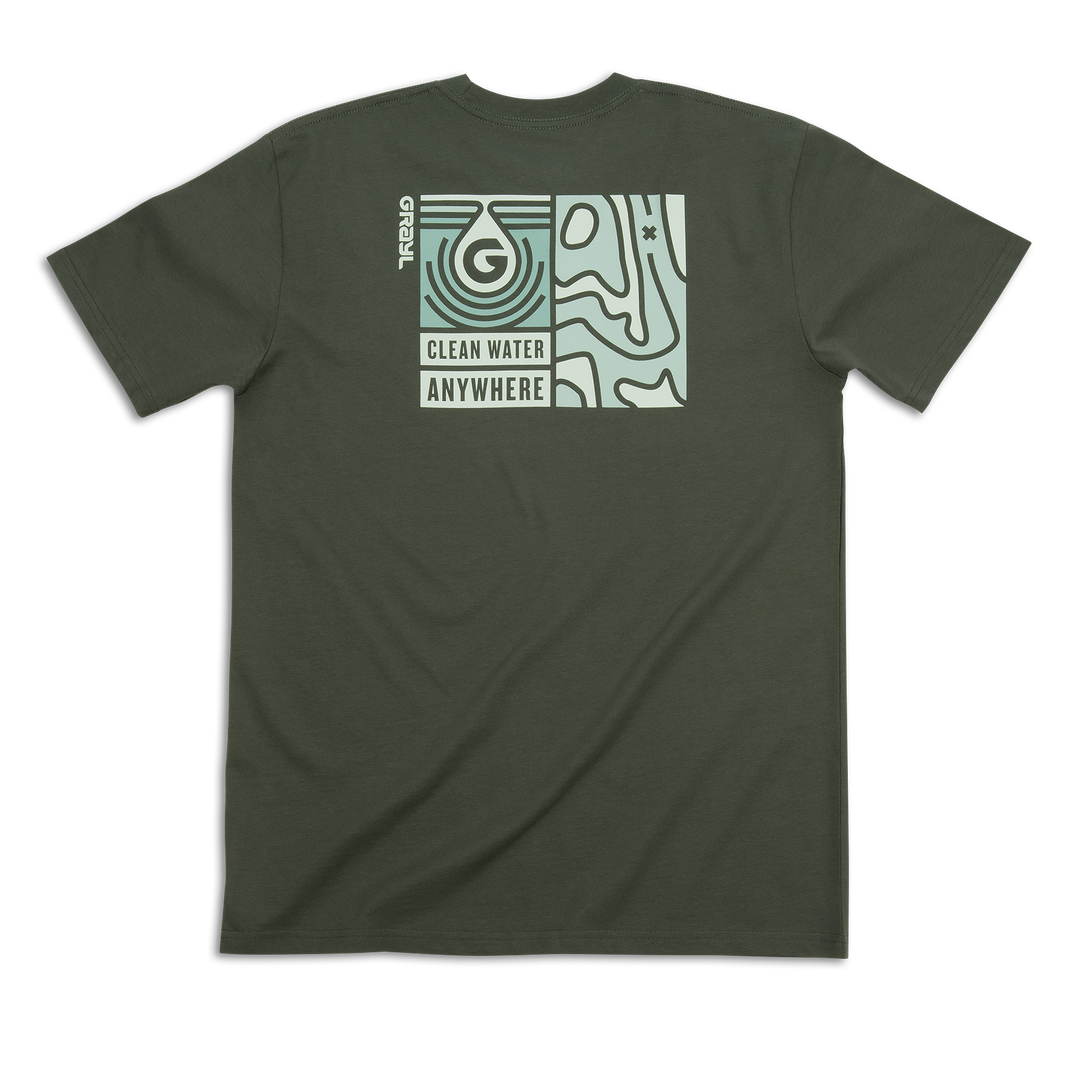 Grayl "Topo Droplet" Custom Multi-Color Custom Tee Shirt / Back View / Cypress