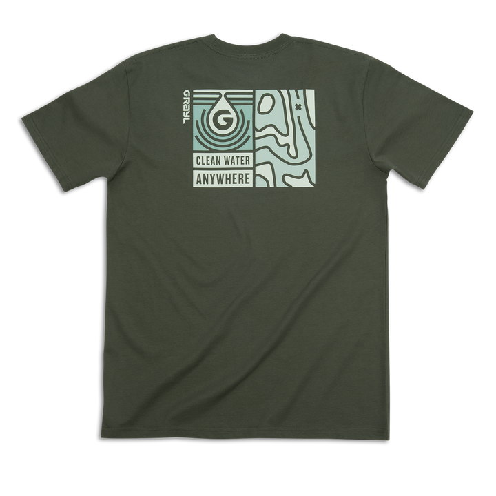 Grayl "Topo Droplet" Custom Multi-Color Custom Tee Shirt / Back View / Cypress
