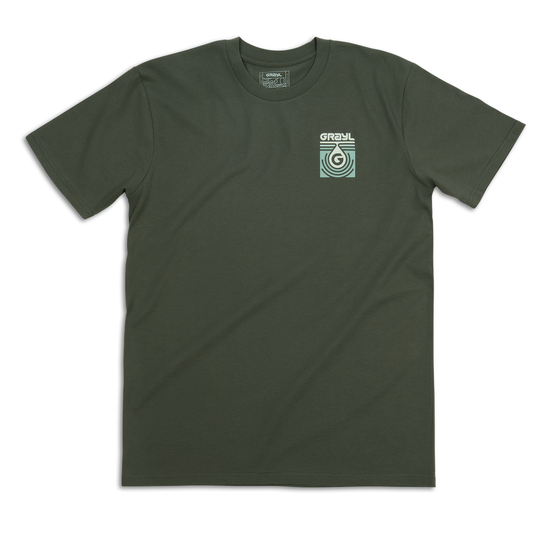 Grayl "Topo Droplet" Custom Multi-Color Custom Tee Shirt / Front View / Cypress