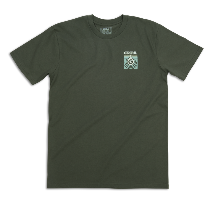 Grayl "Topo Droplet" Custom Multi-Color Custom Tee Shirt / Front View / Cypress