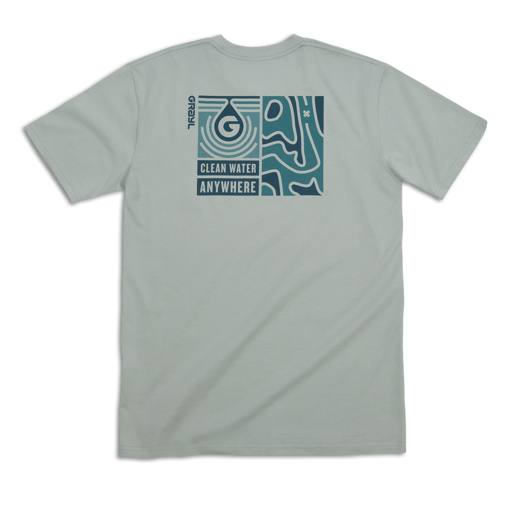 Grayl "Topo Droplet" Custom Multi-Color Custom Tee Shirt / Back View / Smoke