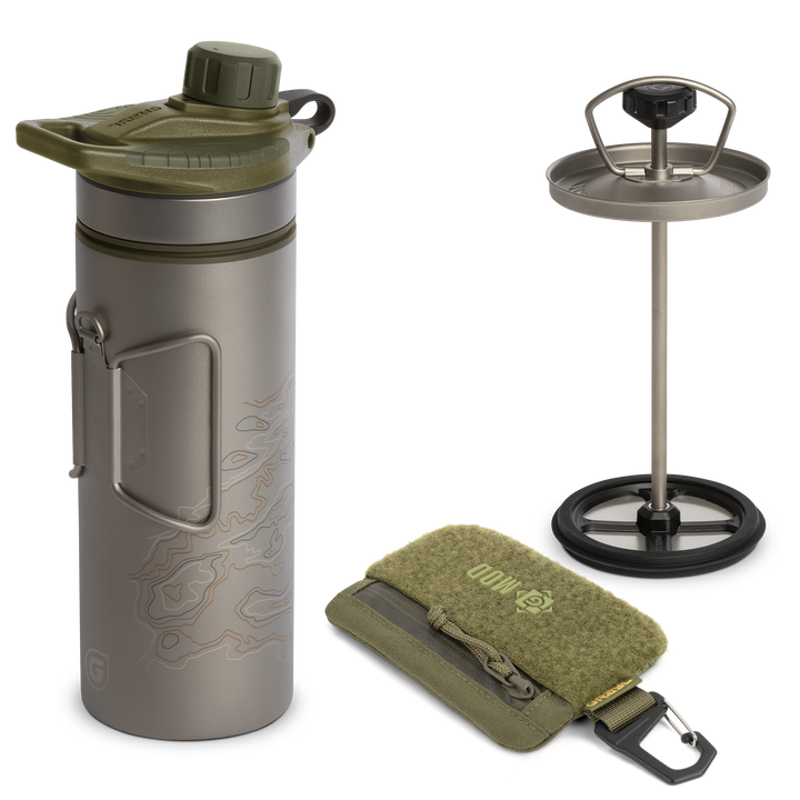 GRAYL® Coffee titanium brewing kit with a purifier, press filter, and travel pouch / Olive Drab