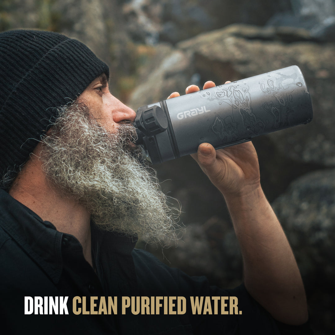 Drink clean purified water anywhere in the world with GeoPress® Titanium / Standard / Plus Cook Lid / Covert Black / Olive Drab / Coyote Brown