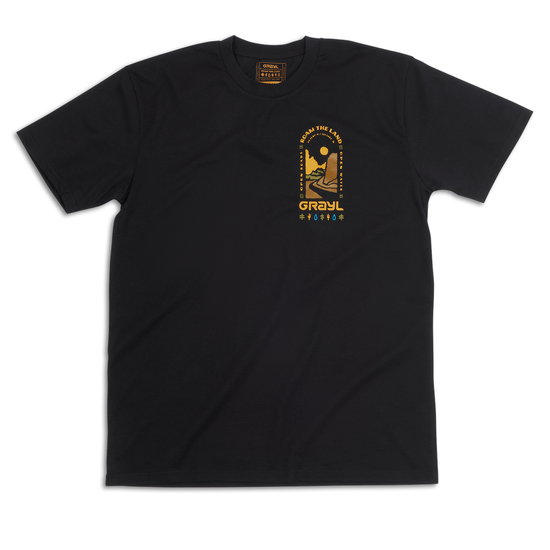 Grayl "Roam The Land" Custom Multi-Color Custom Tee Shirt / Front View / Black