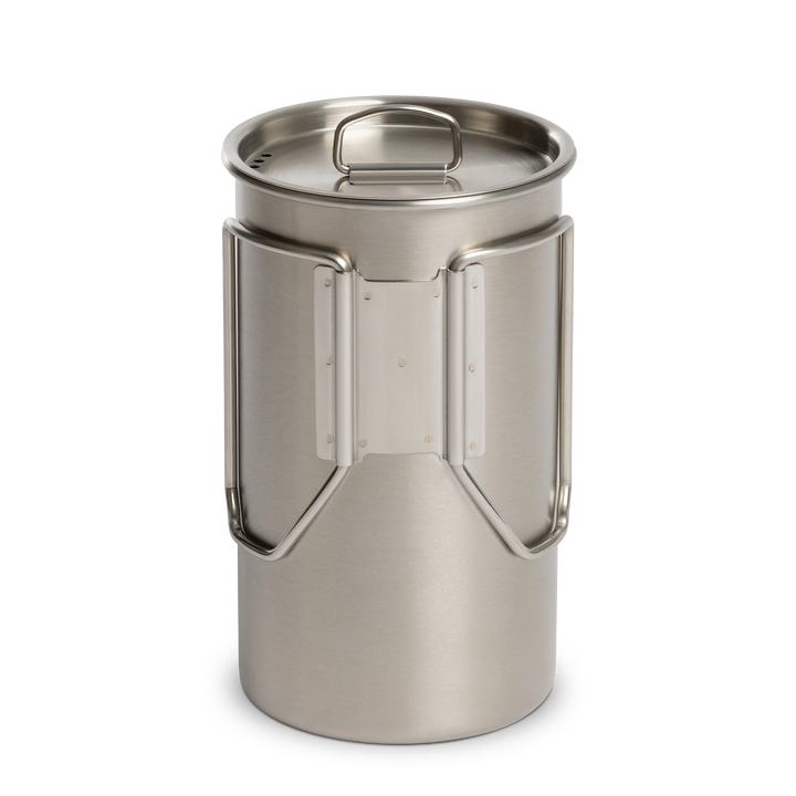 Pathfinder x GRAYL / 30 Ounce GeoPress Stainless Steel Nesting Cup and D-Ring Lid / Back View / Covert Black / Olive Drab / Coyote Brown / Peak White