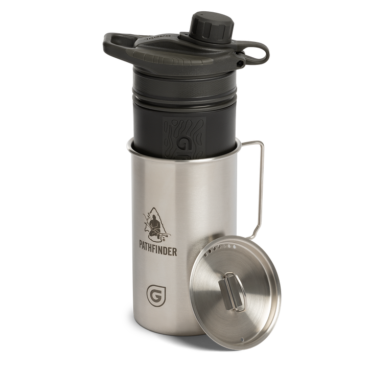 Pathfinder x GRAYL / 30 Ounce GeoPress Stainless Steel Nesting Cup with Nested 24 Ounce GeoPress Filter &amp; Purifier Water Bottle / Covert Black
