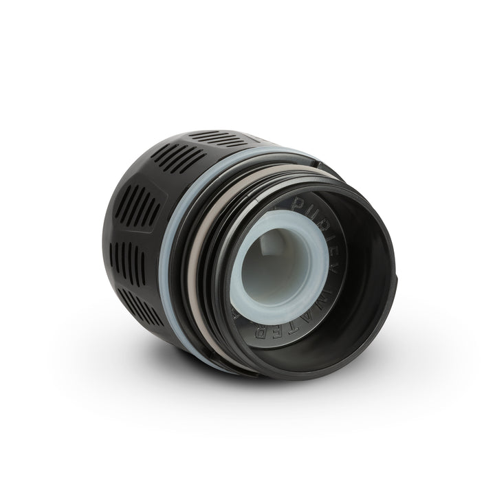 Grayl UltraPress Replacement Filter and Purifier Cartridge • One-Way Drink Mix &amp; Electrolyte Valve • Angle View / Black / Valve